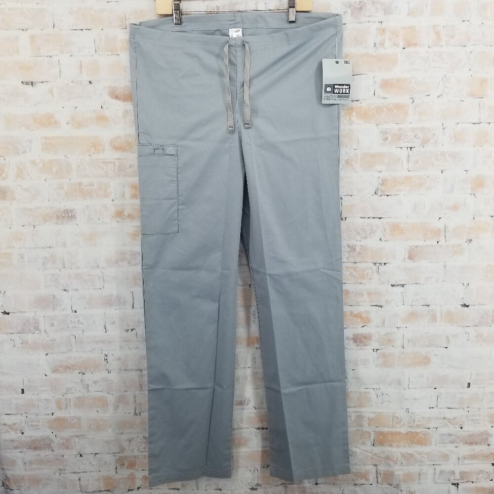 NWT WonderWink WonderWork 500T Unisex Grey Scrub Pant Cargo Small Tall (33")